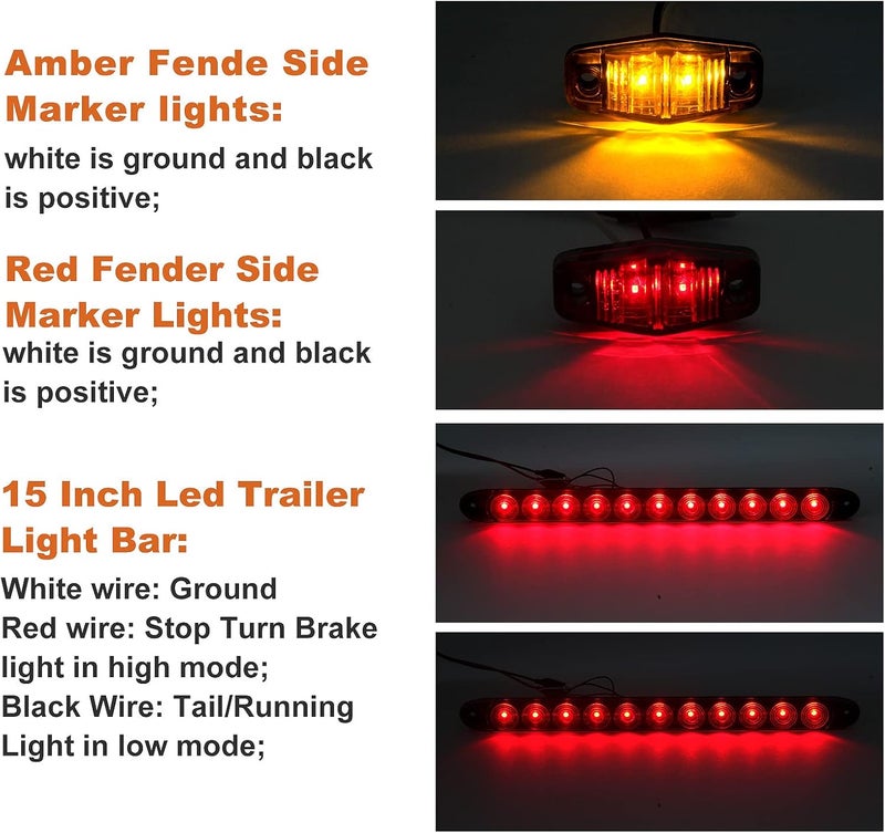 Partswcgg 12V Trailer Led Light Kit, 2x Square Led Stop Turn Tail Brake License Plate Running Lights w/ 25ft Wiring Harness/6x Mini Marker Lights/15" 11LED Trailer Tail Brake Light Bar/License Plate Bracket - Image 3